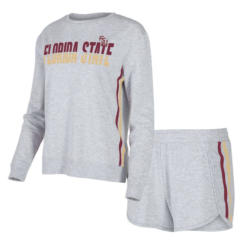 【送料無料】 アンブランデッド レディース ナイトウェア アンダーウェア Women's Concepts Sport Gray Florida State Seminoles Cedar Tri-Blend Long Sleeve T-Shirt & Shorts Sleep Set Fsu Grey