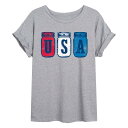 【送料無料】 ライセンス キャラクター レディース Tシャツ トップス Juniors' USA Mason Jars Flowy Tee Grey