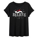 【送料無料】 ライセンス キャラクター レディース Tシャツ トップス Juniors' Believe Plaid Santa Hat Flowy Tee Black