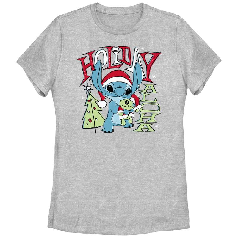 【送料無料】 ディズニー レディース Tシャツ トップス Disney's Lilo & Stitch Juniors' Holiday Aloha Stitch Graphic Tee Athletic Heather