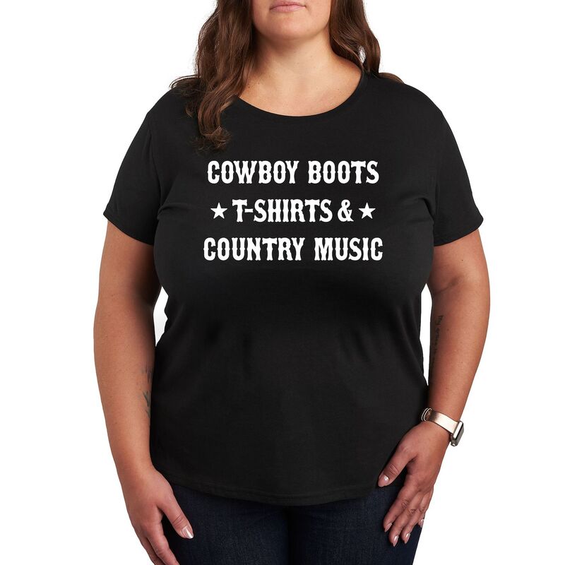 【送料無料】 アンブランデッド レディース Tシャツ トップス Plus Cowboy Boots And Music Graphic Te..