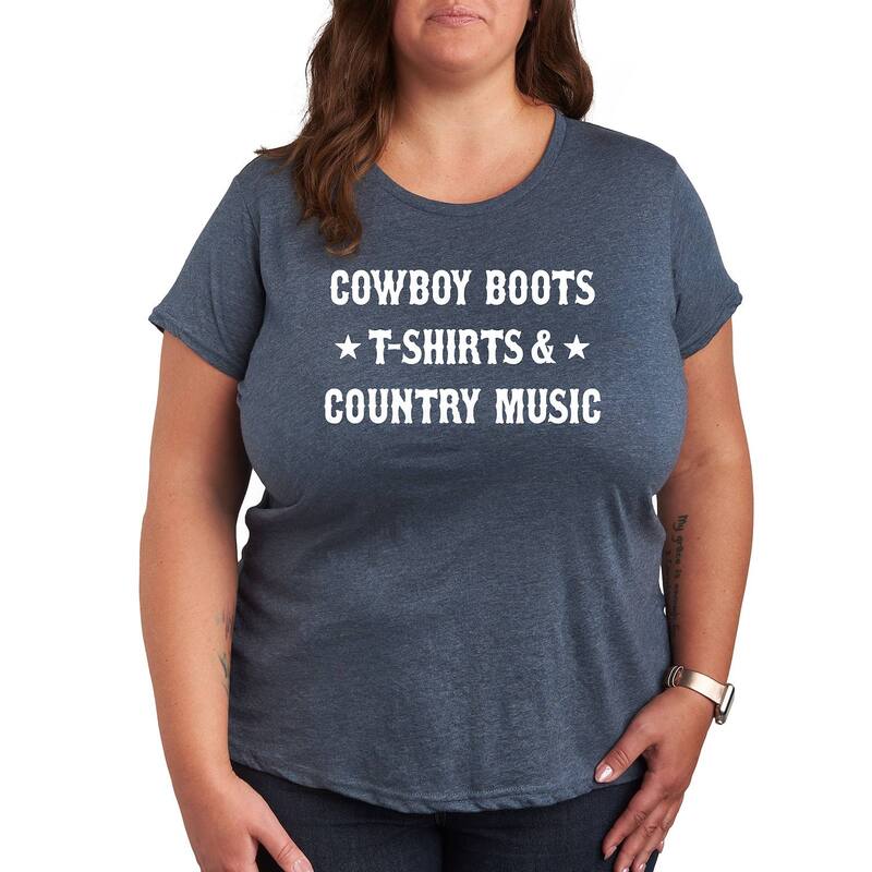 【送料無料】 アンブランデッド レディース Tシャツ トップス Plus Cowboy Boots And Music Graphic Te..