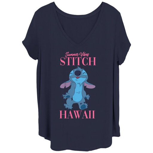【送料無料】 ディズニー レディース Tシャツ トップス Disney's Lilo & Stitch Juniors' Summer Vibes Stitch V Neck Tee Navy 【送料無料】 ディズニー レディース Tシャツ トップス Disney's Lilo & Stitch Juniors' Summer Vibes Stitch V Neck Tee Navy