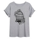 【送料無料】 ライセンス キャラクター レディース Tシャツ トップス Juniors' Birdcage Flowers Oversized Graphic ...