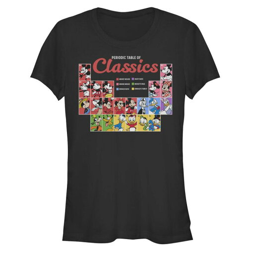 【送料無料】 ライセンス キャラクター レディース Tシャツ トップス Disney's Mickey Mouse And Friends Periodic Table Of Classics Juniors' Graphic Tee Black 【送料無料】 ライセンス キャラクター レディース Tシャツ トップス Disney's Mickey Mouse And Friends Periodic Table Of Classics Juniors' Graphic Tee Black