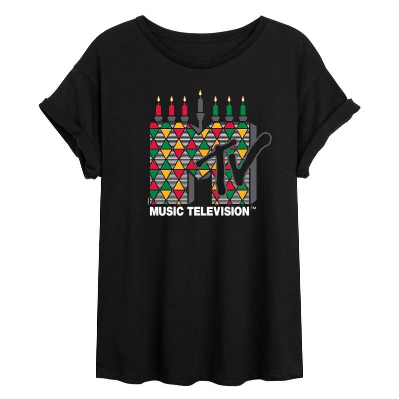 【送料無料】 ライセンス キャラクター レディース Tシャツ トップス Juniors' MTV Kwanzaa Flowy Tee Black