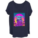 【送料無料】 スター ウォーズ レディース Tシャツ トップス Juniors' Plus Size The Mandalorian The Child Fluorescent Colors Poster V Neck Tee Navy(4)