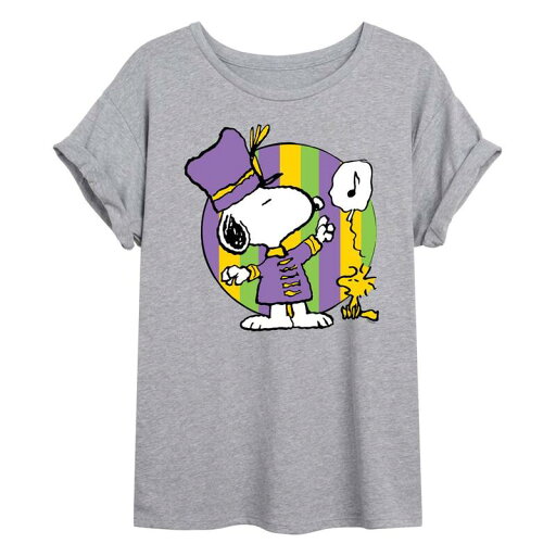【送料無料】 ライセンス キャラクター レディース Tシャツ トップス Juniors' Peanuts Snoopy & Woodstock Mardi Gras Marching Band Flowy Tee Heather Gray 【送料無料】 ライセンス キャラクター レディース Tシャツ トップス Juniors' Peanuts Snoopy & Woodstock Mardi Gras Marching Band Flowy Tee Heather Gray