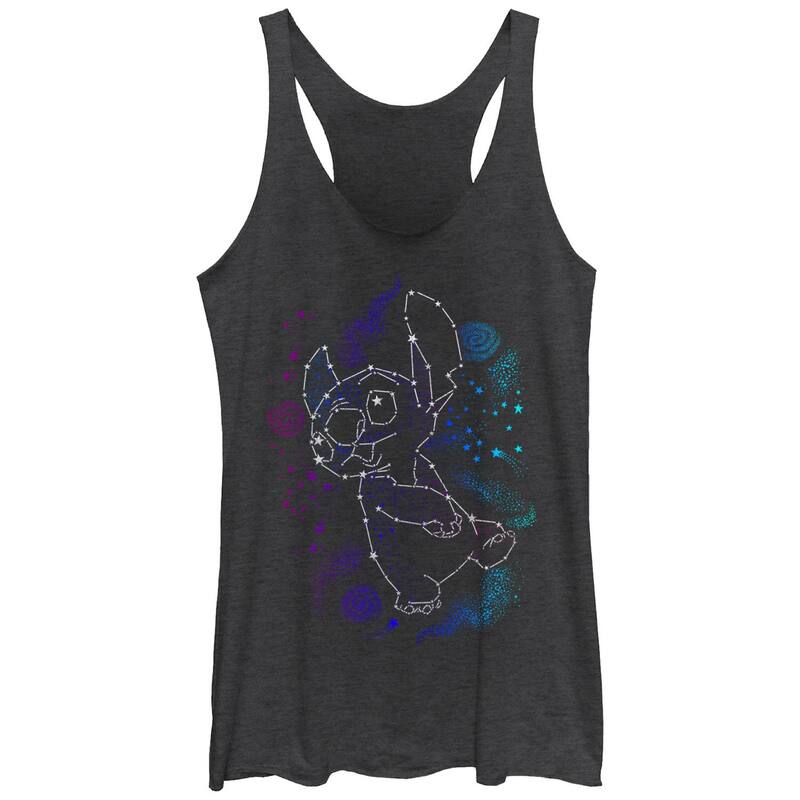 【送料無料】 ディズニー レディース Tシャツ トップス Disney's Lilo & Stitch Juniors' Constellation Stitch Racerback Graphic Tank Black Heather