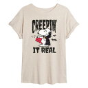【送料無料】 ライセンス キャラクター レディース Tシャツ トップス Juniors' Peanuts Snoopy Creepin' It Real Ove...