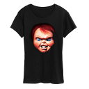 【送料無料】 ライセンス キャラクター レディース Tシャツ トップス Women's Chucky Chucky Face Graphic Tee Black