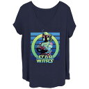【送料無料】 スター ウォーズ レディース Tシャツ トップス Juniors' Plus Size Star Wars Boba Fett Poster V Neck Tee Navy