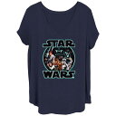 【送料無料】 スター ウォーズ レディース Tシャツ トップス Juniors' Plus Size Star Wars Classic Badge V Neck Tee Navy
