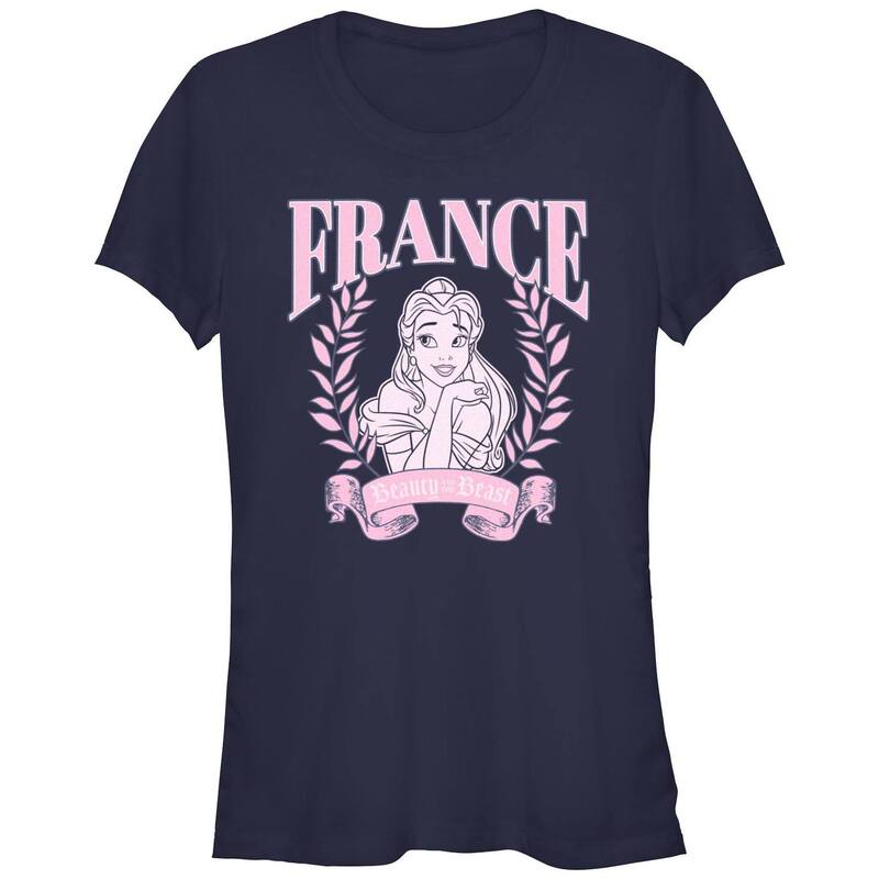 【送料無料】 ディズニー レディース Tシャツ トップス Disney's Beauty And The Beast Belle France Juniors' Fitted Graphic Tee Navy