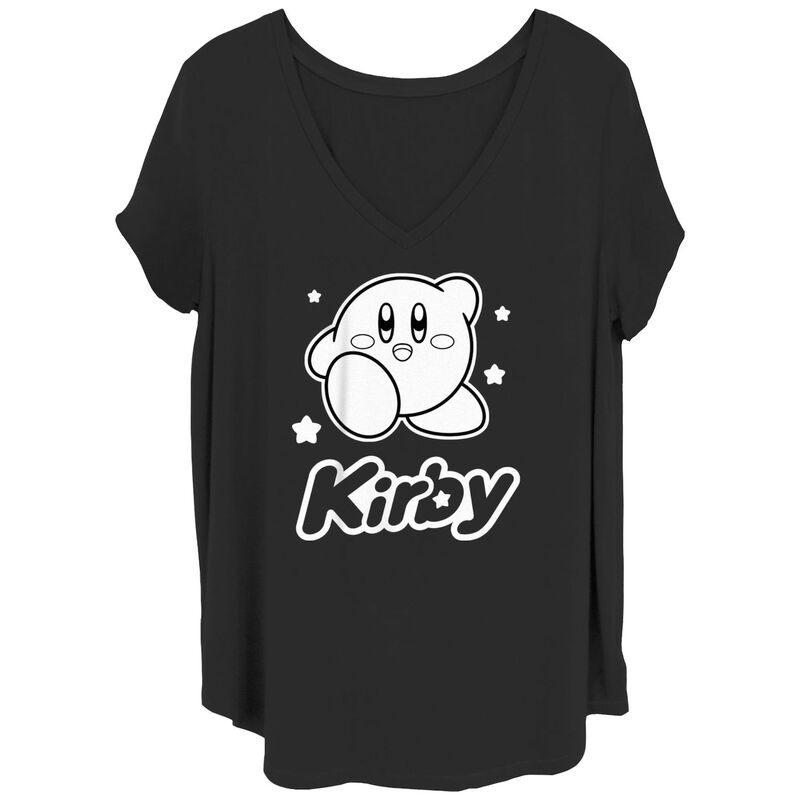【送料無料】 ライセンス キャラクター レディース Tシャツ トップス Juniors' Plus Size Nintendo Kirby Monochrome Style Graphic Tee Black