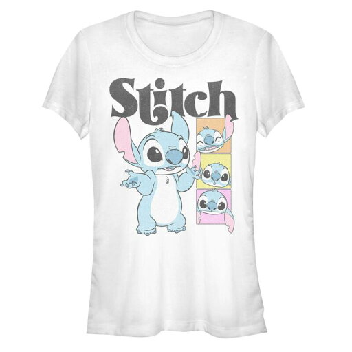 【送料無料】 ディズニー レディース Tシャツ トップス Disney's Lilo & Stitch Juniors' 60's Poses Fitted Graphic Tee White 【送料無料】 ディズニー レディース Tシャツ トップス Disney's Lilo & Stitch Juniors' 60's Poses Fitted Graphic Tee White
