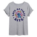【送料無料】 ディズニー レディース Tシャツ トップス Disney's Lilo & Stitch Juniors' Love At First Bite Flowy Tee Heather Gray