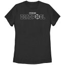 【送料無料】 マーベル レディース Tシャツ トップス Juniors' Marvel Deadpool and Wolverine Scratch Logo ...