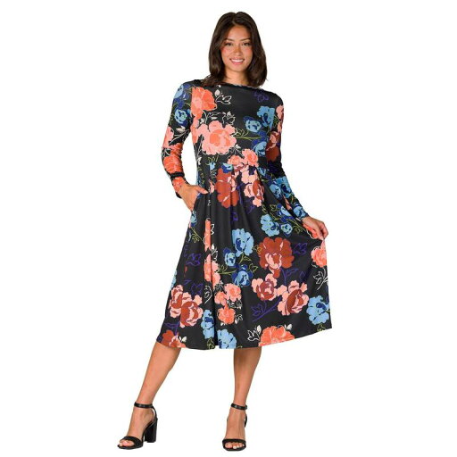 【送料無料】 24セブンコンフォート レディース ワンピース トップス Women's 24Seven Comfort Apparel Midi Length Pocket Dress Black Multi 【送料無料】 24セブンコンフォート レディース ワンピース トップス Women's 24Seven Comfort Apparel Midi Length Pocket Dress Black Multi