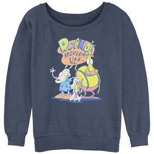 【送料無料】 ニコロデオン レディース Tシャツ トップス Juniors' Rocko's Modern Life Classic Group Slouchy Terry Graphic Pullover Blue Heather