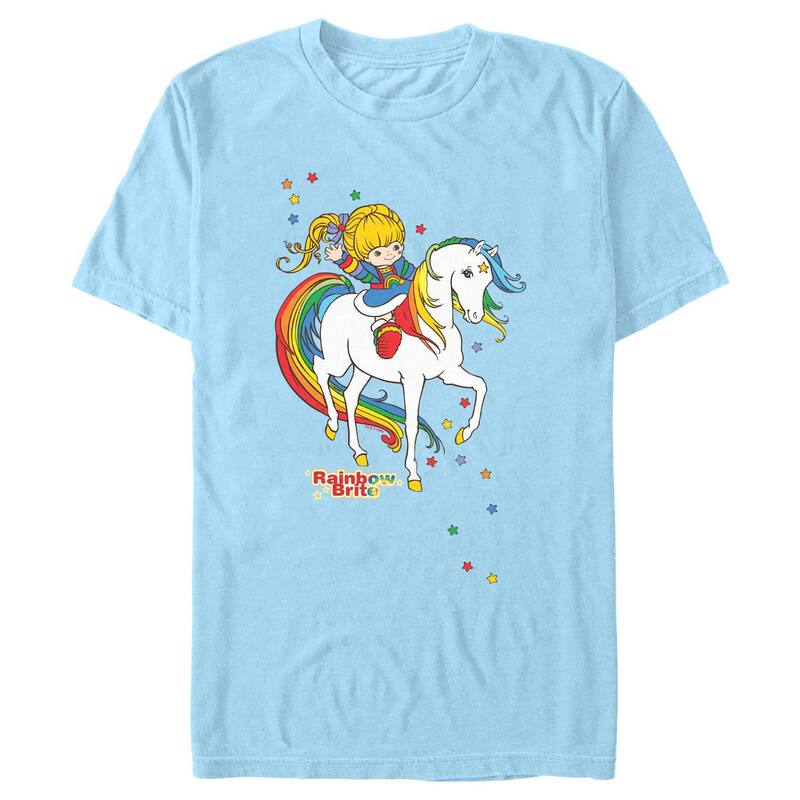 アニメキャラクター メンズ トップス Tシャツ グラフィック Licensed Character Men's Rainbow Brite Riding Starlite Graphic Tee Light Blue ブルー