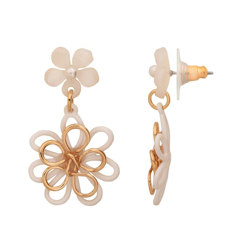 【送料無料】 LC Lauren Conrad レディース ピアス・イヤリング アクセサリー LC Lauren Conrad Gold Tone Wire Layered Flower Drop Earrings White