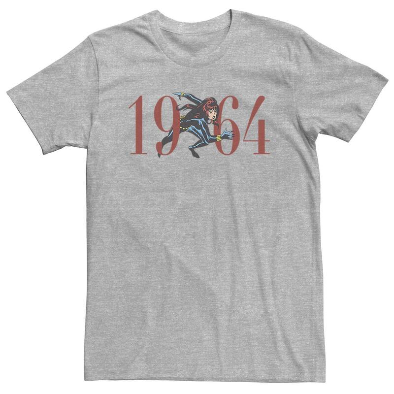 【送料無料】 マーベル メンズ Tシャツ トップス Big & Tall Marvel Retro 1964 Black Widow Action Pose Tee Athletic Heather