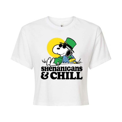【送料無料】 ライセンス キャラクター レディース Tシャツ トップス Juniors' Peanuts Snoopy & Woodstock Shenanigans Cropped Tee White 【送料無料】 ライセンス キャラクター レディース Tシャツ トップス Juniors' Peanuts Snoopy & Woodstock Shenanigans Cropped Tee White