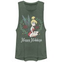【送料無料】 ディズニー レディース Tシャツ トップス Disney's Tinker Bell Happy Holidays Heart Wreath Juniors' Graphic Muscle Tank Pine Heather(4)