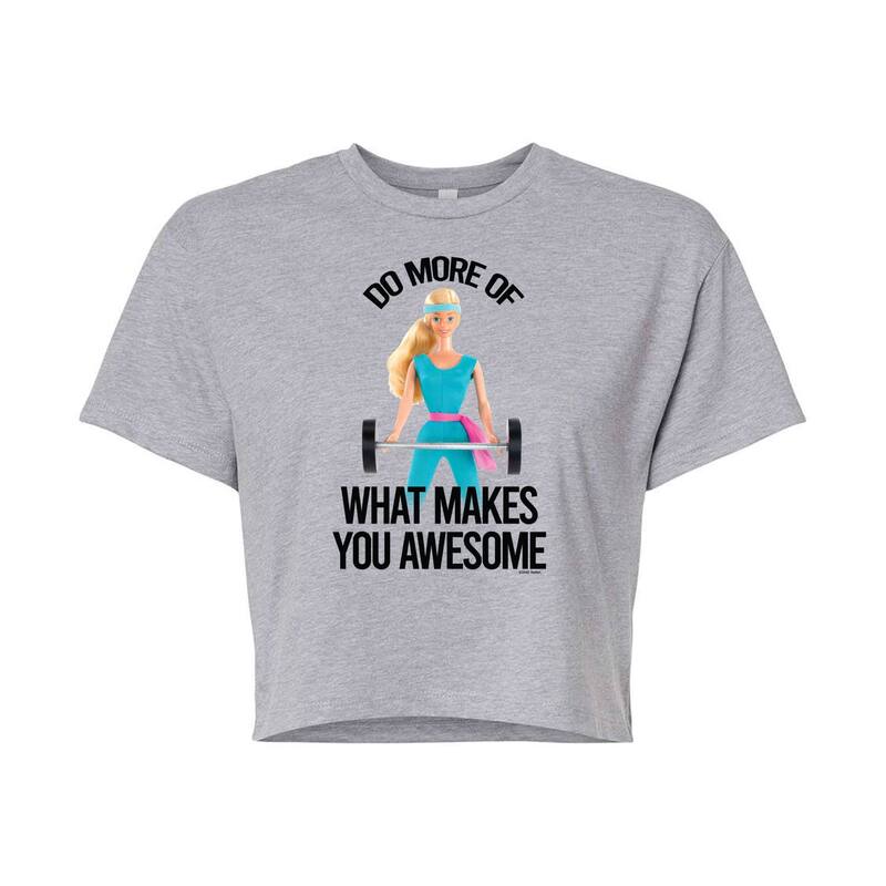 【送料無料】 ライセンス キャラクター レディース Tシャツ トップス Juniors' Barbie "Awesome" Cropped Graphic Tee Gray