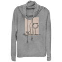 【送料無料】 アンブランデッド レディース Tシャツ トップス Women's Plus Grapes Wine Bottle And Glass Drawing Cowlneck Graphic Lightweight Long Sleeve Gray Heather