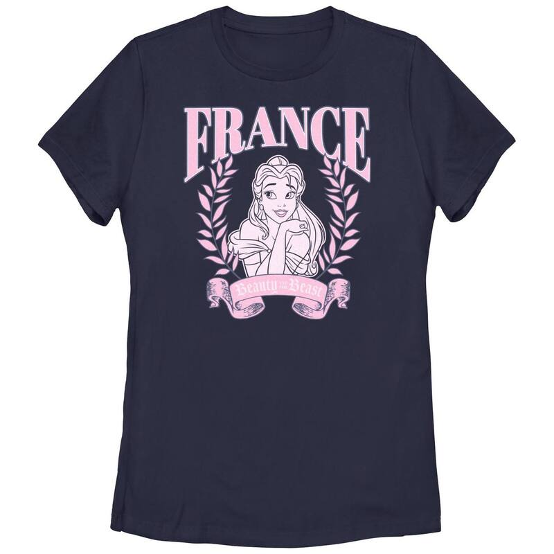 【送料無料】 ディズニー レディース Tシャツ トップス Disney's Beauty And The Beast Belle France Juniors' Graphic Tee Navy