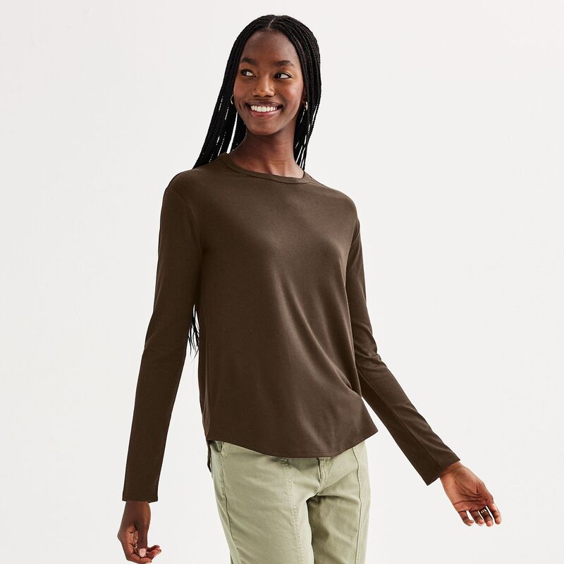 【送料無料】 エスオー レディース Tシャツ トップス Juniors' SOR Long Sleeve Crew Tee Beau Brown