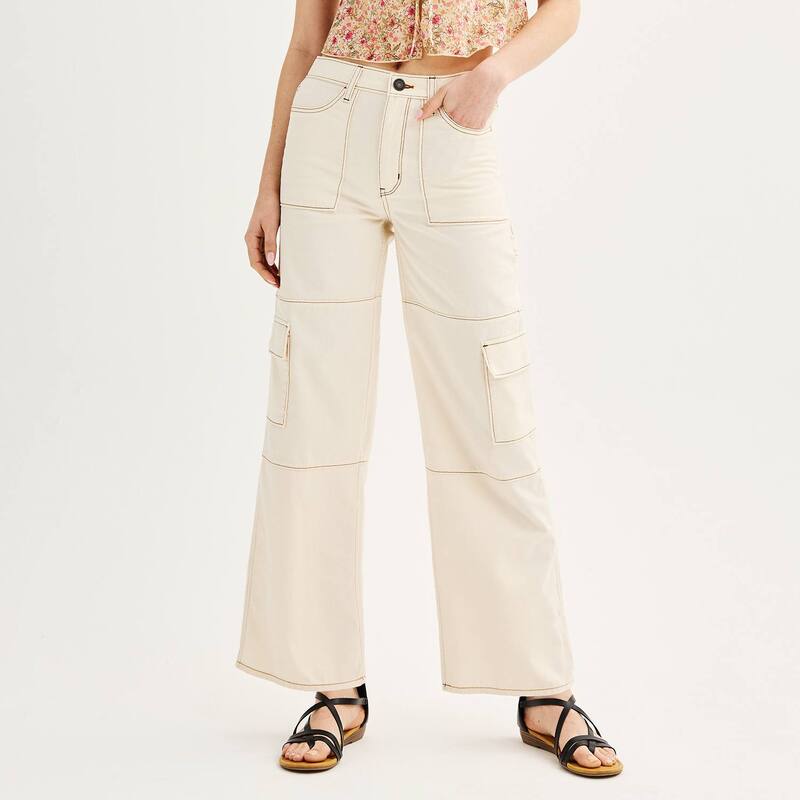 【送料無料】 エスオー レディース カジュアルパンツ ボトムス Juniors' SOR High-Rise Wide Leg Cargo Pants English Cream