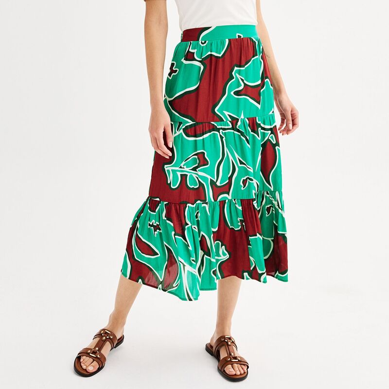 【送料無料】 ナインウェスト レディース スカート ボトムス Women's Nine West Tiered Midi Skirt Teal Oleanderのサムネイル