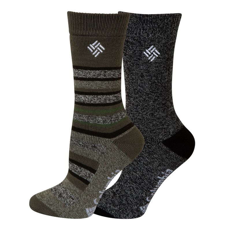 【送料無料】 コロンビア レディース 靴下 アンダーウェア Women's Columbia 2-pack Medium Weight Crossbar Striped Thermal Socks Stone Grn Black