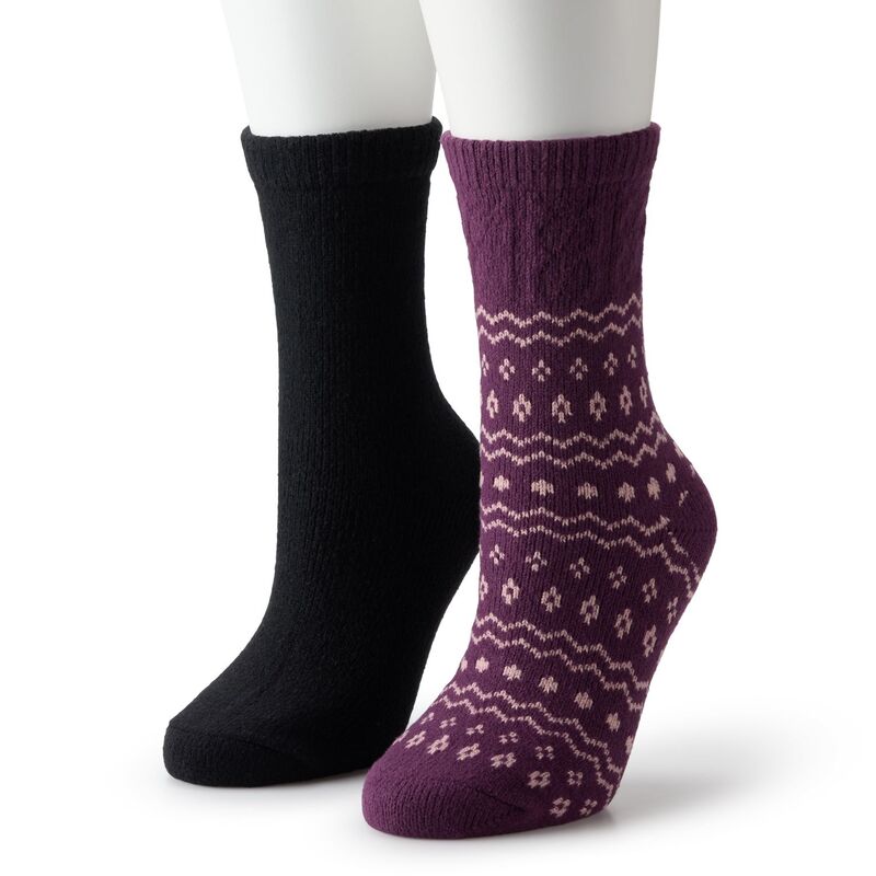 【送料無料】 ソノマ レディース 靴下 アンダーウェア Women's Sonoma Goods For LifeR 2-pk. Cable Chevron Crew Socks Dkpurple