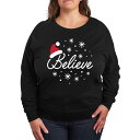 【送料無料】 ライセンス キャラクター レディース Tシャツ トップス Plus Size Believe With Santa Hat Lightweight French Terry Sweatshirt Black