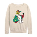 【送料無料】 ライセンス キャラクター レディース Tシャツ トップス Women's Peanuts Christmas Tree Lightweight French Terry Sweatshirt Beige