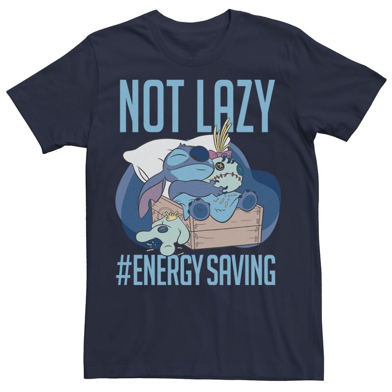【送料無料】 ライセンス キャラクター メンズ Tシャツ トップス Disney's Lilo & Stitch Not Lazy #Energy Saving Portrait Men's Tee Navy