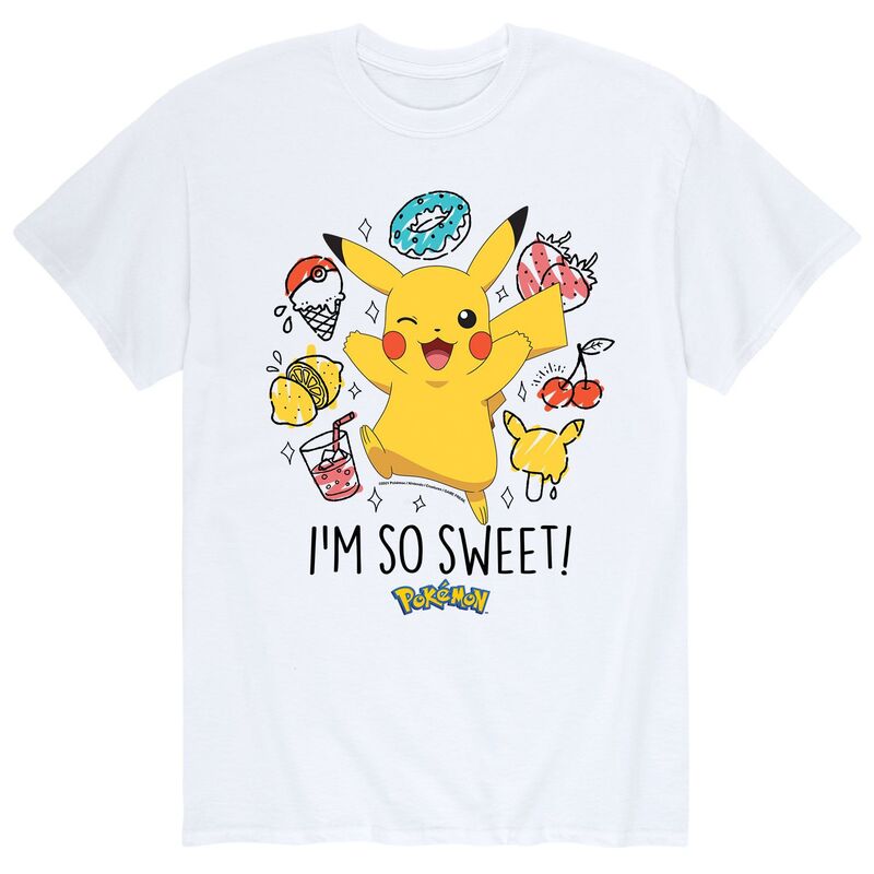 【送料無料】 ライセンス キャラクター メンズ Tシャツ トップス Men's Pokemon Pikachu "I'm So Sweet" Dessert Tee White
