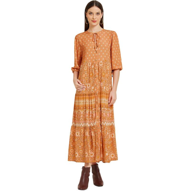【送料無料】 アレグラ ケー レディース ワンピース トップス Boho Long Dress For Women's Floral Dresses Orange