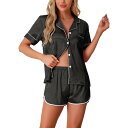【送料無料】 cheibear レディース ナイトウェア アンダーウェア Womens Satin Silky 2 Piece Pjs Short Sleeve...