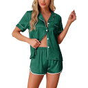 【送料無料】 cheibear レディース ナイトウェア アンダーウェア Womens Satin Silky 2 Piece Pjs Short Sleeve...