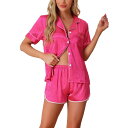 【送料無料】 cheibear レディース ナイトウェア アンダーウェア Womens Satin Silky 2 Piece Pjs Short Sleeve...