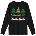 【送料無料】 ライセンス キャラクター レディース Tシャツ トップス Juniors' Pacman Happy Holidays Long Sleeve Tee Black