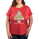 【送料無料】 ライセンス キャラクター レディース Tシャツ トップス Plus Size Peanuts Christmas Tree Stamps Graphic Tee Heather Red