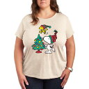 【送料無料】 ライセンス キャラクター レディース Tシャツ トップス Plus Size Peanuts Snoopy & Woodstock Christmas Tree Graphic Tee Beige