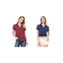 【送料無料】 アレグラ ケー レディース シャツ トップス 2 Packs Women's Cotton Boyfriend Button Front Short Sleeves Plaid Shirts Red Blue