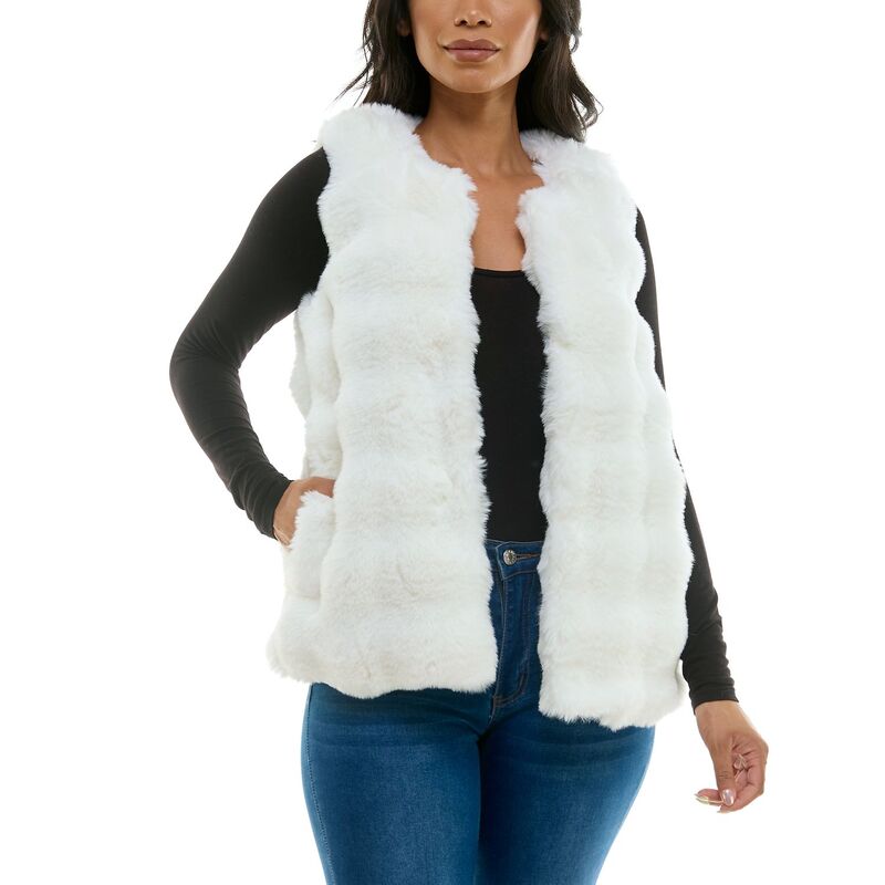 【送料無料】 ニナレオナルド レディース ジャケット・ブルゾン アウター Women's Nina Leonard Collared Faux Fur Vest Ivory